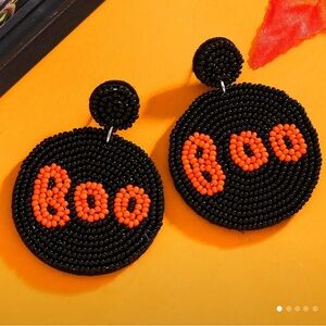 NWT BEEDED BOO HALLOWEEN DANGLE EARRINGS